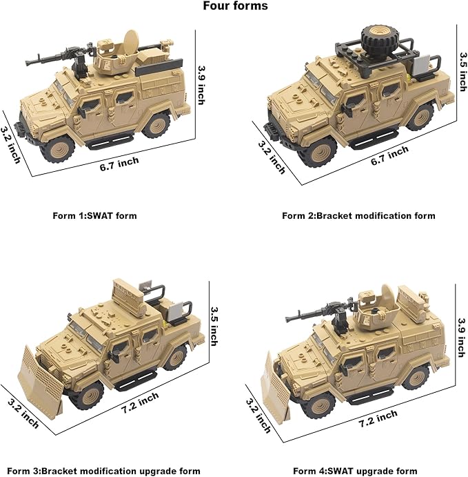 Military Vehicle Building Toy Armored Vehicle Building Block Toy Army Battle Brick Military Car Model Toys for Age 6 7 8 9 10 11 12+ Accessories Compatible with Major Mini Figure (Desert Color)