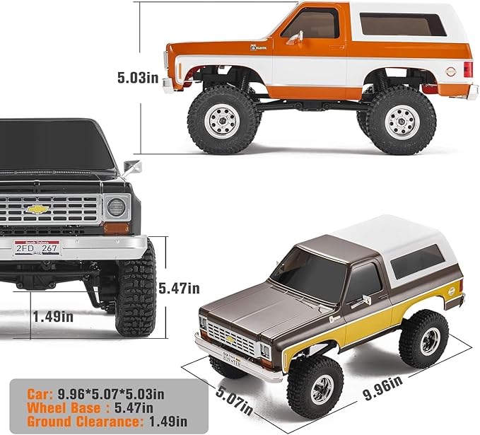 EAZYRC X FMS 1/24 Chevy K5 Blazer 1976s RC Truck RTR Orange with Lisense RC Crawler 4WD 5Km+ 2-Speed Transmission RC Car Off-Road VehiclePlay as Soon as You get it（Orange）