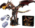 Mechanical Flame Dragon Building Block Set– Collectible Medieval Fire Dragon Model with Movable Wings &amp Joints Premium Set with Display Stand &amp Motor Perfect Hobby Gift for Adults &amp Teen