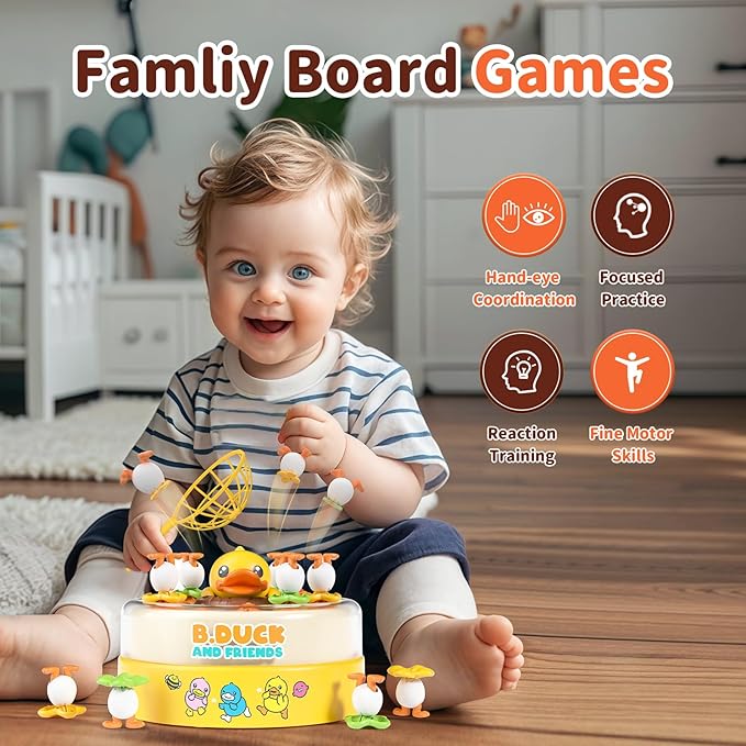 B.Duck Catch and Bounce Games Toys for Kids 3-5 B.Duck Board Games with 3 Nets for Kids 4-6 Christmas Birthday Easter Gifts for Toddler Boys Girls 3 4 5 6 Years Old