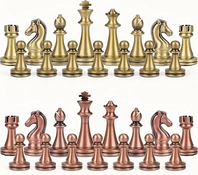 LuckyWish Staunton Weighted Metal Chess Pieces Chessmen with 2.6 Inch King Felted 2 Extra Queens Chess Pieces Only No Board