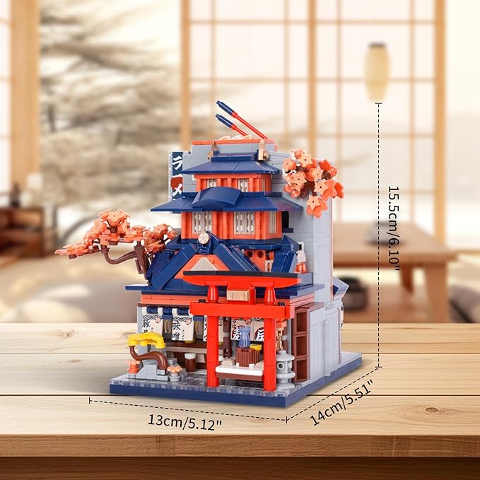 Oichy Japanese Street View Ramen Shop Mini Building Blocks Creative City Architecture Model Set 1083 PCS Mini Bricks Construction Toy Building Sets Idea Gifts for Kids and Adults