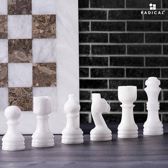 Radicaln Marble Chess Set 12 Inches White and Grey Oceanic Handmade Luxury Board Game for Adults Classic Stone Chess Board &amp Pieces Premium Game Night Gift for Home Decor