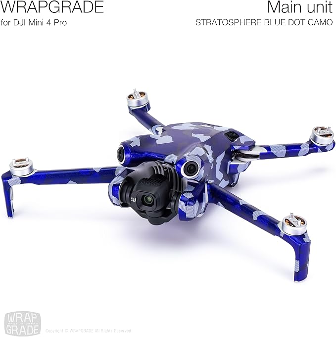 WRAPGRADE Skin Stickers Compatible with DJI Mini 4 Pro | Full Wrap (Stratospher Blue Dot Camo)
