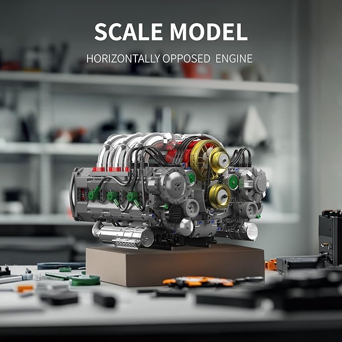 Mould King 10181 Boxer Engine Model Kit That Runs Build Your Own STEM Horizontally Opposed Model Engine Mini Engine for Adults with Battery Mechanic Engineering Construction Set (2718 PCS)
