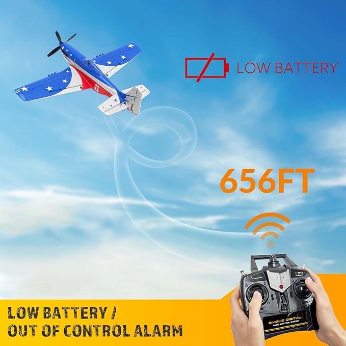 P51 Mustang RC Plane 4 Channel - 2.4G Remote Control Airplane for Adults with 3 Flight Modes to Learn RTF RC Airplane with X-Pilot Stabilization &amp One-Key Aerobatics for Beginners