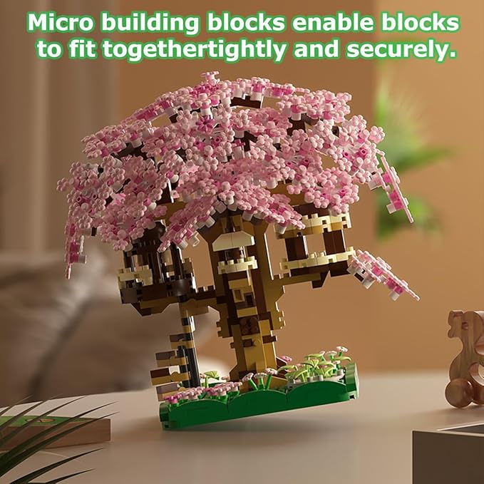 Beego 2 Bonsai Tree Cherry Blossom Building Toy Not Compatible with Lego Japanese Sakura Pink&ampPurple Flower House Building Micro Bricks Tree House Botanical Collection for Adults Teen (2201 PCS