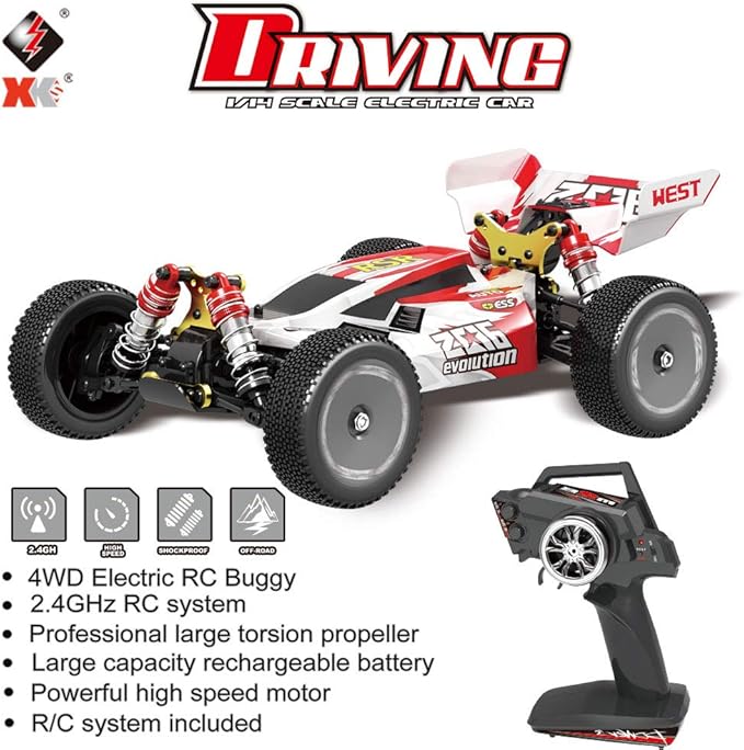 GoolRC WLtoys 144001 RC Car 4WD 2.4GHz 60km/h High Speed Remote Control Car Off-Road RC Trucks 1:14 Scale RC Buggy with RTR Aluminum Alloy Chassis 550 Motor Gifts for Adults