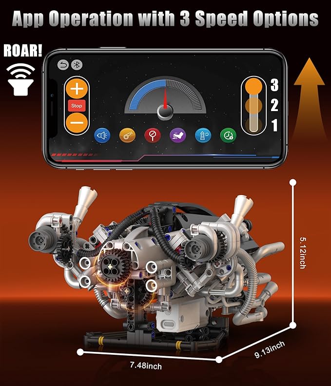 Mini V8 Engine Model Kit That Runs 770PCS Motorized Building Set for Adults with Lights STEM Construction Engineering Toy DIY Project Gift for Men and Teens