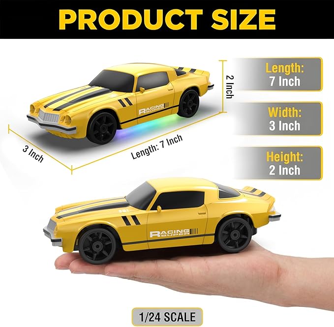 RC Drift Car 1:24 Remote Control Car 4WD 15KM/H High Speed Racing Sport Car with LED Lights RC Cars Toy for Kids Boys Girls Adults Gifts Birthday Christmas Rechargeable Batteries