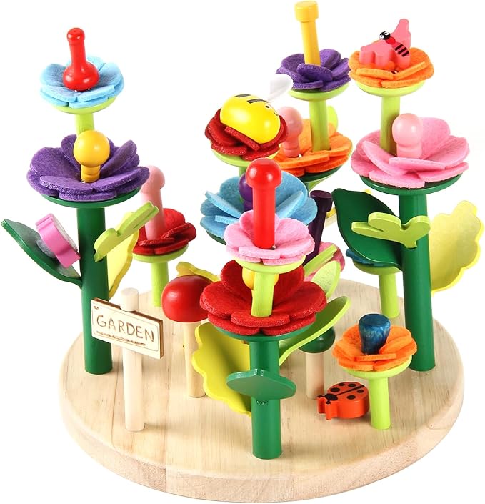 Wooden Flower Garden Building Toys for Kids STEM Educational Activity Preschool Kit Gift for Boys Girls Age 3 4 5 6 7 Years Old Stacking Game for Toddlers Build a Bouquet Spring Gifts
