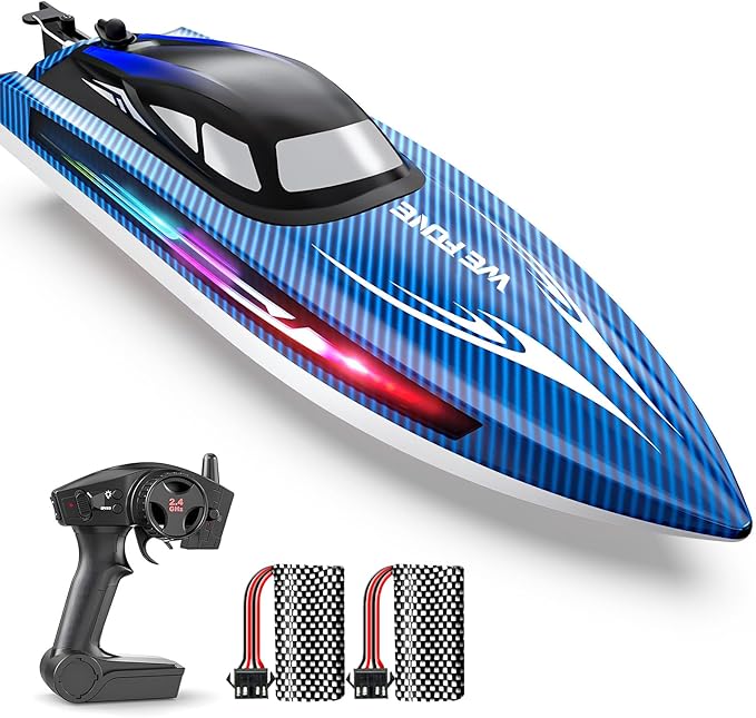 RC Boats for Adults Remote Control Boat for Pools and Lakes WF17 25+ KMH Fast RC Speed Boat with 7 LED Light Modes for Kids 8-12 Summer Toys for Boys Girls 2 Batteries for 30-40 Mins Blue