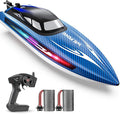 RC Boats for Adults Remote Control Boat for Pools and Lakes WF17 25+ KMH Fast RC Speed Boat with 7 LED Light Modes for Kids 8-12 Summer Toys for Boys Girls 2 Batteries for 30-40 Mins Blue