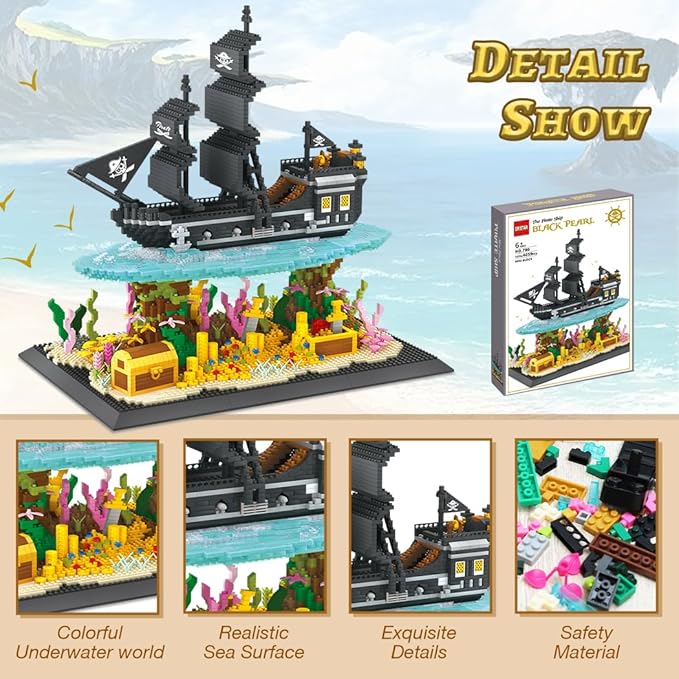 Pirate Ship Building Kit 4059PCS Micro Building Block Set Build-and-Display Toy for Adults Home Decor Gifts for Teens and Adults with A Passion for Pirate Ship