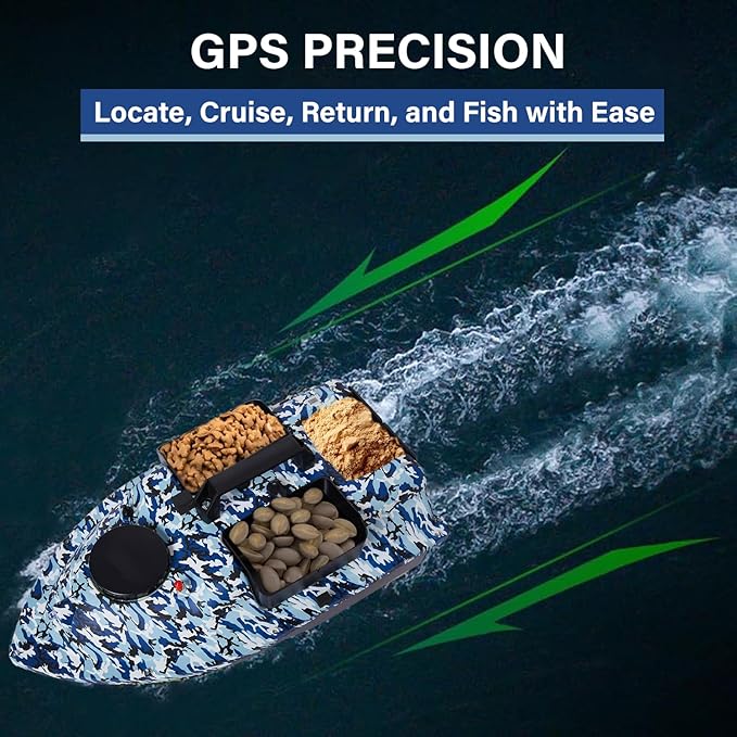 RC Bait Boat 546-Yard Range GPS Fishing Bait Boat with 4 Waypoint Auto Cruise 4.4lbs Capacity 3 Hoppers Dual Battery &amp Motor System