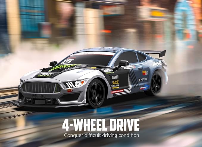 RACENT 1:16 RC Drift Car 2.4Ghz 4WD 18KM/H Remote Control Car with Spray Mist Racing and Drifting Wheels LED Light 2 Batteries Sport Model Toys Vehicle for Kids Boys Adults