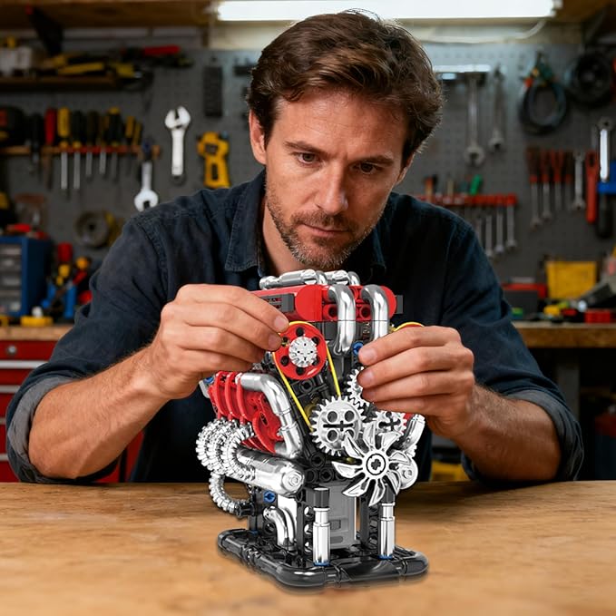 V8 Engine Building Set V8 Engine Model kit That RunBuild Your Own Mini V8 Model Engine Kit with MotorHome or Office DécorSTEM Physical Science Experiment Toy for Kids 8+ and Adults(538PCS)