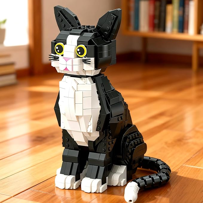 801PCS Tuxedo Cat Animal Mini Building Blocks Kit not Compatible with Lego Cats SizeIdeas DIY 3D Animals Craft Home Decor CollectionUnique Display Gift Toy for 6+ Kids and Adults