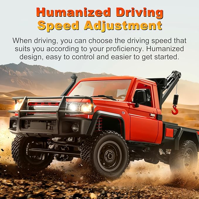 RC Crawler 1:12 Scale New Upgrade MN82-T RC Truck Crane 4WD LC79 Off Road Remote Control Pickup with Lights All Terrain Wrecker Vehicle for Teens Adults (Red)