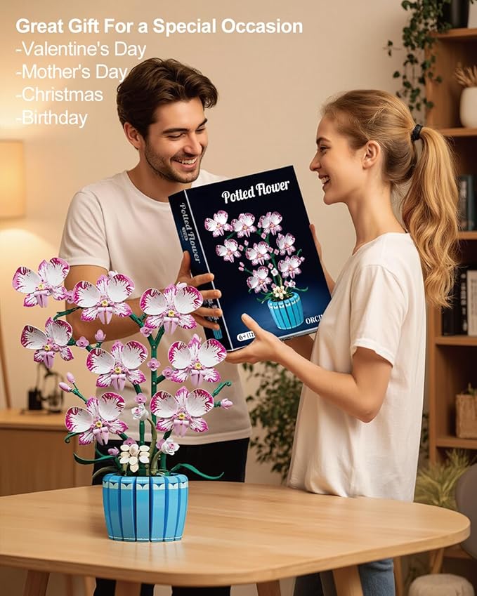 Flowers Botanicals Pink Orchid Building Set - Artificial Flower Building Blocks for Adult Women Indoor Plant Home Decor Bonsai Mother's Day Birthday Gift for Adults Kids Girls 8+ (779 PCS)