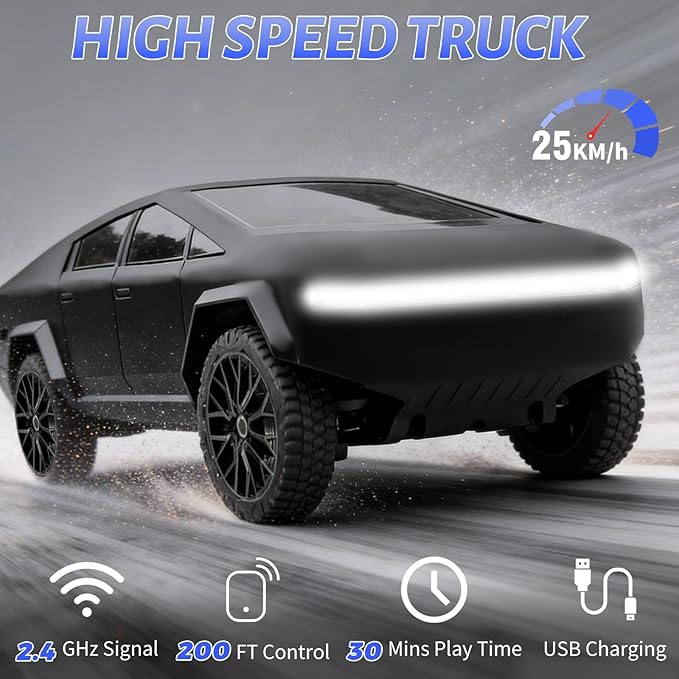 1/24 Scale RC Pickup Truck 2.4GHz Remote Control Car with Toy EV Charger Built-in Rechargeable Battery LED Lights Load Bed Upgraded Steering Gift for Kids Boys &amp Adults