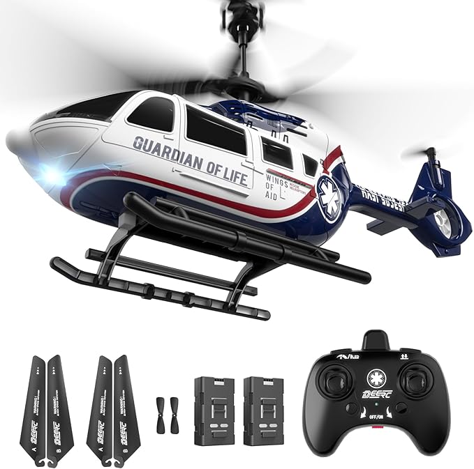 DEERC RC HelicopterRescue Remote Control Helicopter for Kids &amp AdultsToys Helicopter with Altitude Hold One Key take Off/Landing LED Light Low Battery Reminder Gift for Boys Ages 8-12