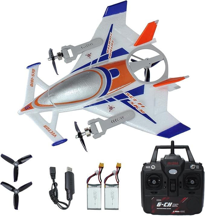QIDI 570 RC Airplane 2.4Gh 6CH RC Glider Fixed Wing Aircraft 3 Flight Models Brushless RC Helicopters Vertical Takeoff RC Glider (Blue)