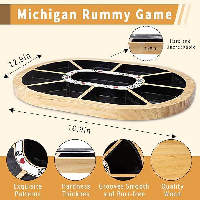 Michigan Rummy Board Game Deluxe Set Wooden Michigan Rummy Game Boardwith 200 Pcs Chips 1 Deck of Poker1 Storage Bag 1 Manual. The Perfect Blend of Rummy and Poker Perfect for Family Game Night
