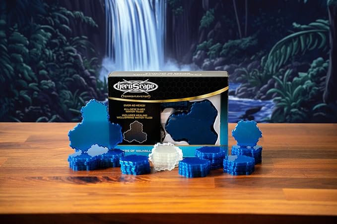 Renegade Game Studios Heroscape Waters of Valhalla Terrain Expansion - 40 Water Hexes &amp Healing Wellspring Tiles for Custom Battlefield Design