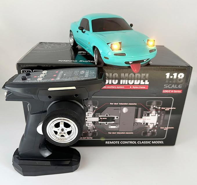 RC Drift Car 1/18 Scale LDRC Drift Car with Gyro Hobby RC Car for Adult RWD Drifting 2.4 GHz Gyroscope Proportional Throttle Steering Metal Drive Shafts Blinking Headlights LD1804