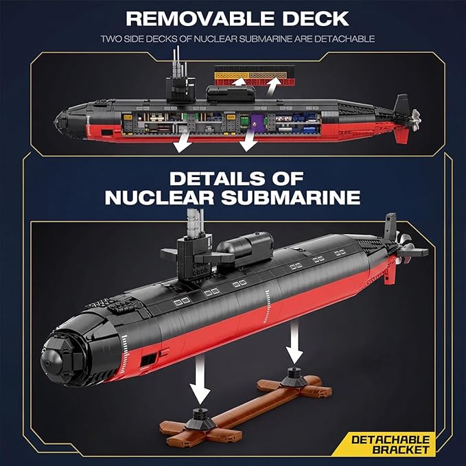 Military Building Block Sets for Adults: 1:125 Los Angeles Class Nuclear Submarine Model RC Submarine Toy WW2 Army USS Battleship &amp Military Vehicles Display Model 2750 PCS