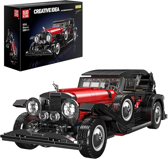 Mould King Classic Car Building Sets 10114 Vintage Vehicle Model Build and Display Collectible Retro Antique Vehicle Toys Car Kits for Adults Aged 14+(1380 Pieces)