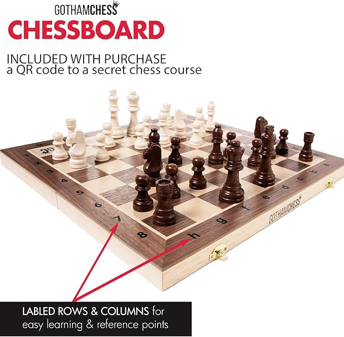 GothamChess Board | Foldable &amp Portable Magnetic Chess Pieces Organized Fitted Storage Includes Course by International Master Levy Rozman Game for Families &amp Adults | 15.75 x 15.75