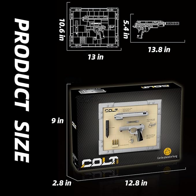 Colt Building Blocks Gun Sets Exquisite Decorations for Home and Office Model Guns Collection Toy Building Bricks - Creative Gift for Adults Teens and Militarily Toy Lovers 603 Pieces