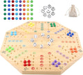 HOROW Wahoo Board Game Wooden Original Board Game Classic 2 Side Painted Fast Track Game for 6 Player and 8 Player with 32 Marbles8 Dices for Family Game Night(8-PlayerLog)
