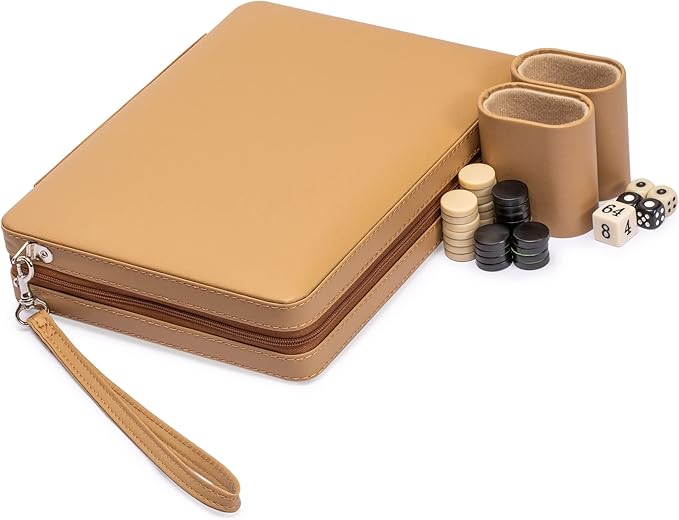 Yellow Mountain Imports Travel Magnetic Leatherette Backgammon Mini Game Set Bozcaada - with Magnetic Checkers 9-inch Board