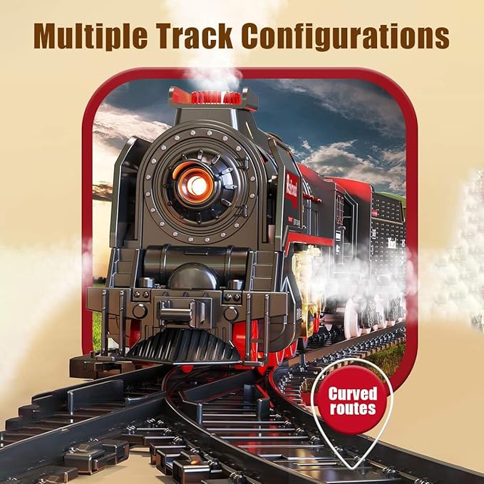 RC Train Set Electric Train Track Model with Carriage and Long Track Alloy Steam Locomotive Engine Train Gift for Teens (Model 62904B)