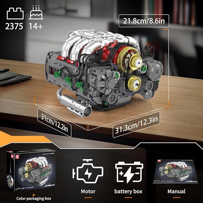 Mould King 10181 Boxer Engine Model Kit That Runs Build Your Own STEM Horizontally Opposed Model Engine Mini Engine for Adults with Battery Mechanic Engineering Construction Set (2718 PCS)
