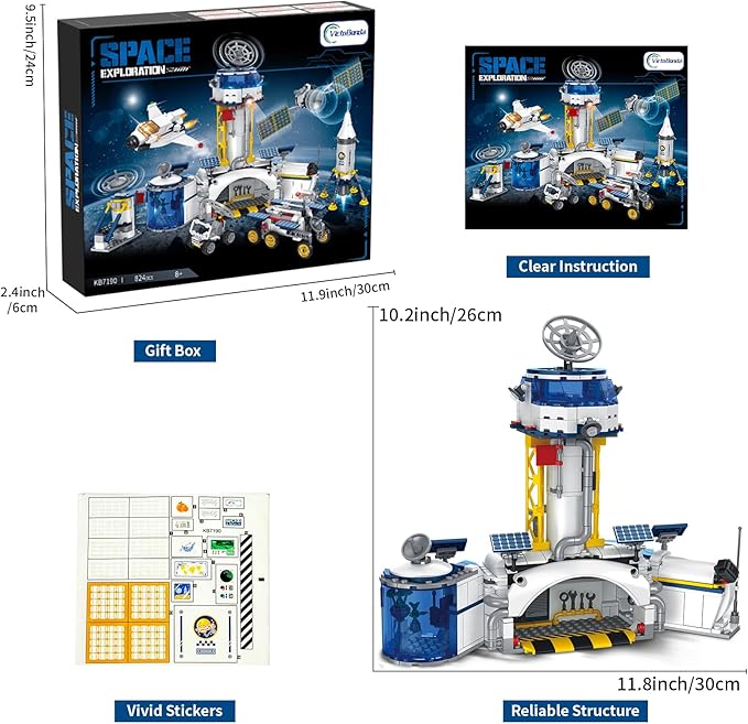 Space Station and Astronaut Research Base Building Set Toy Space Building Kit Creative Role Play for Kids Explore Moon Space Adventure Toy for Kids Boys 8 9 10 11 12 13 14 Total 7 Models