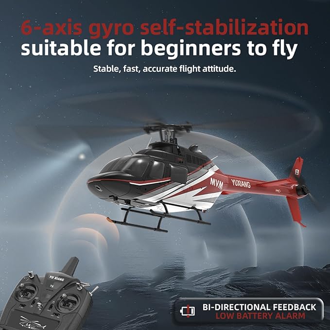 6 Channel Remote Control Helicopter with Brushless Motors Altitude Hold Gyro Optical Flow Positioning Function 2.4GHz Aileronless Mini Aircraft Toy for Beginners Teens Adults