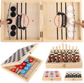 Sling Puck Game Chess Checkers Game Set 4 in 1 Board Game Fast Hockey Table Game Tic Tac Toe Slingshot Chess Set for Kids
