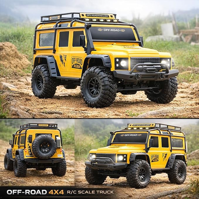 RC Cars RC Crawler 1/10 Scale RTR Remote Control Car 4WD 2.4GHz Brushed Offroad Racing Hobby Grade Model Vehicle with LED Lights 2Pcs Battery Toy for Kids and Adults