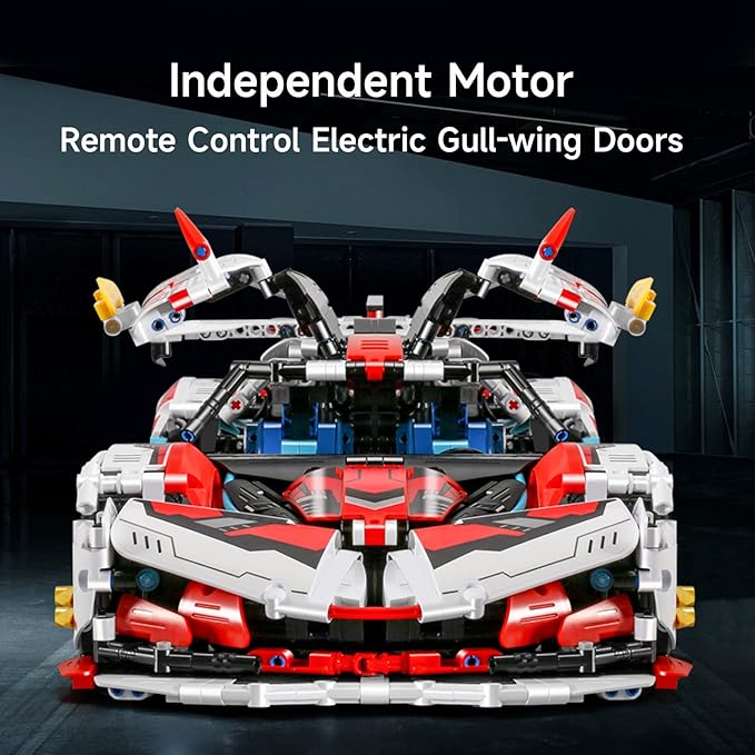 Super Car Building Kits - with Easy Drifting Wheels Remote Control Function Electric Gull-Wing Doors - Collectible 1:10 Scale Model Technique Car Building Blocks Set for Adults (2277 PCS)