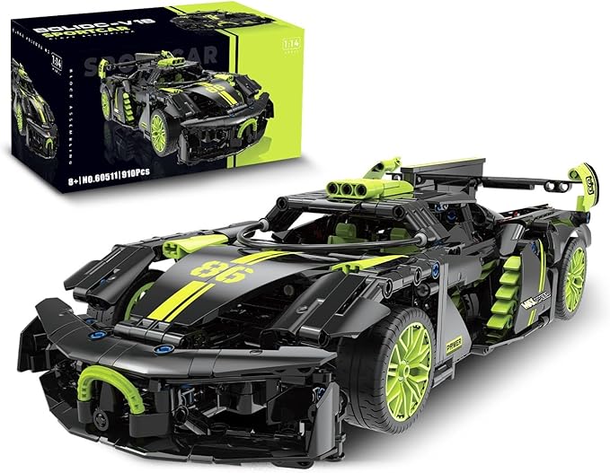 1:14 Hypercar Building Set for Adults Sport Car Building Blocks Motor Enthusiasts’ Gift Vehicle Racing Car for Boys and Girls Age 8 9 10 11 12 13 14(910PCS-Non-motorized Version)