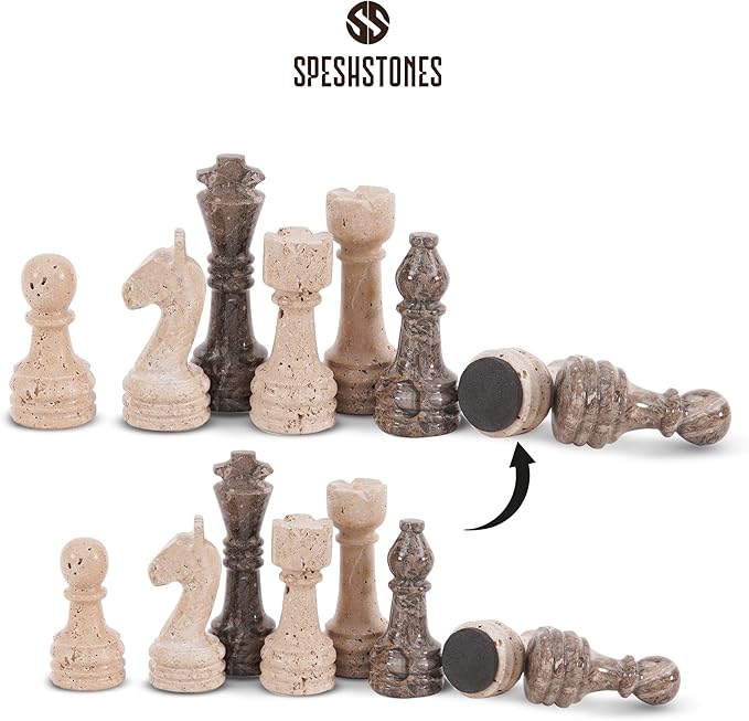 Marble Chess Set 15 Inches Handmade Travertine &amp Oceanic Luxury Board Games for Adults Ideal Marble Chess Board Game Set Chess Pieces &amp Storage Box for Gifts &amp Home Decor
