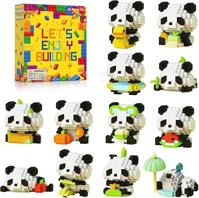HIGH GODO 12Pack Pandas Party Favors Building Set 1977PCS Cute Animals Set for Goodie Bag Stuffers Classroom Prizes Party Favors Birthday Easter Gifts for Teens 14+ (Not Compatible with Major Brand)