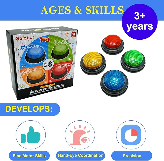 8-Pack Buzzers for Trivia Games Answer Buzzers for Classroom Family Feud Jeopardy Buzzer Game Buzzers with Lights and Sound for Classroom