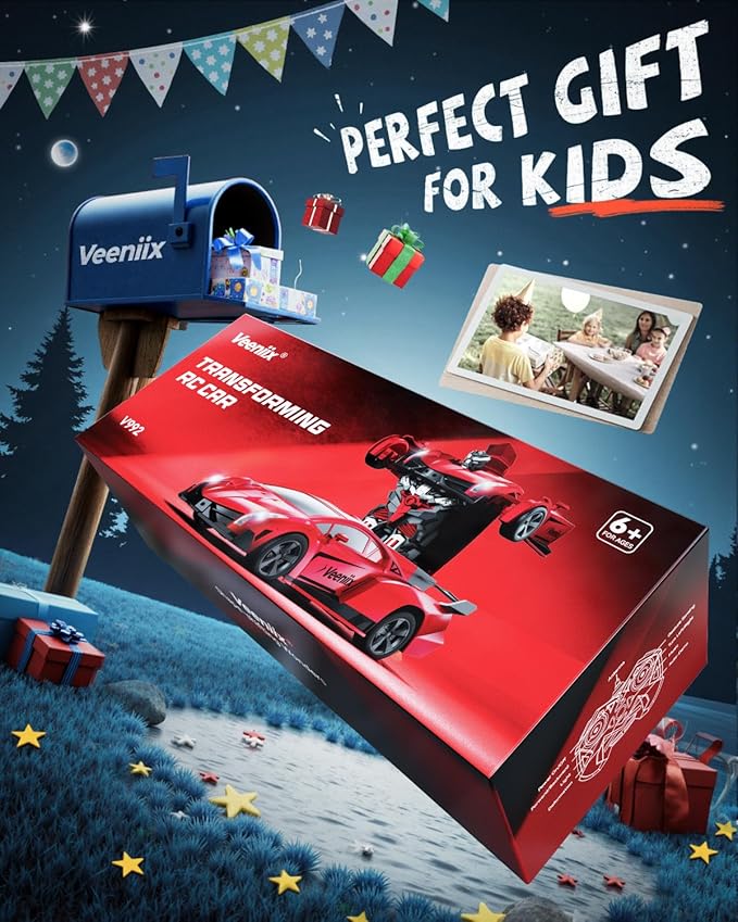 V992 Transform Remote Control CarTransform Robot RC Cars1:14 Scale2-in-1 Robot Toy Car with Sound &amp LightGesture SensingAutomatic DeformationGreat Gifts Toys for Boys and Girls 4-6 (Red)