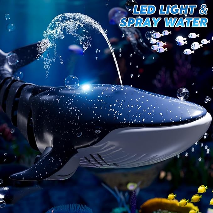 Remote Control Whale Shark Toys for Boys Kids 1:18 Scale High Simulation Shark for Pool 2.4Ghz Electric RC Shark Boat Fish Toys with Light &amp Spray Toy Shark Gifts for 6 7 8 9 Year olds Kid Boy
