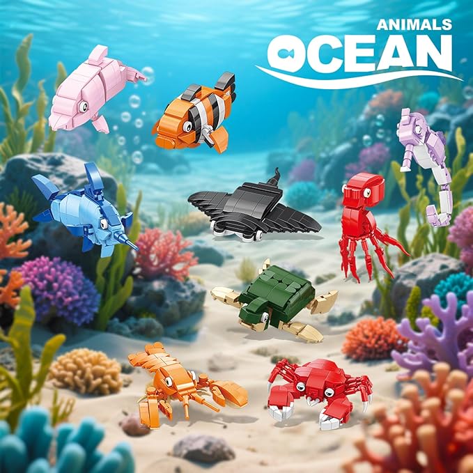 9 Packs Ocean Animals Building SetsParty Favors for Kids Goodie BagsSea Animals Mini Building Blocks for Birthday Party GiftGoodie Bags PrizeCake Topper